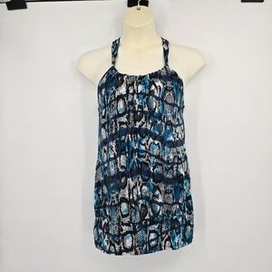 Luna Tiks Womens Blue‎ Snakeskin Halter Top Gold Hardware Detail Animal Print L